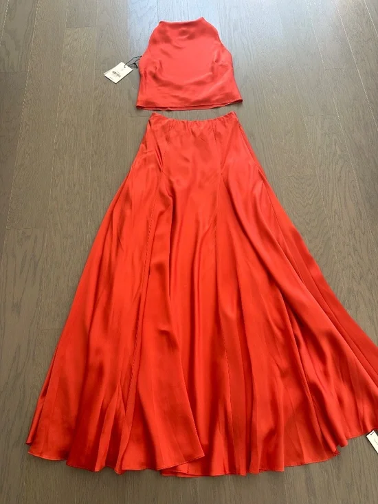 Reformation SERA Two Piece Silk Maxi Skirt Set Red Coral Orange Sz 2 - With Tags - Picture 3 of 10